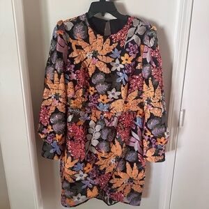 Embroidered Floral Black Long Sleeve Mini Dress